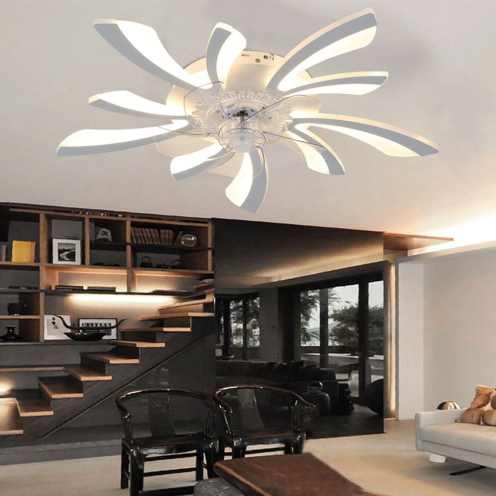 Striped Ceiling Fan Light 30.7 Inch Led With 3-color Dimming, Reversible Quiet Motor, 6-speed, 2.4g App & Remote Control, Sleep Timer | White