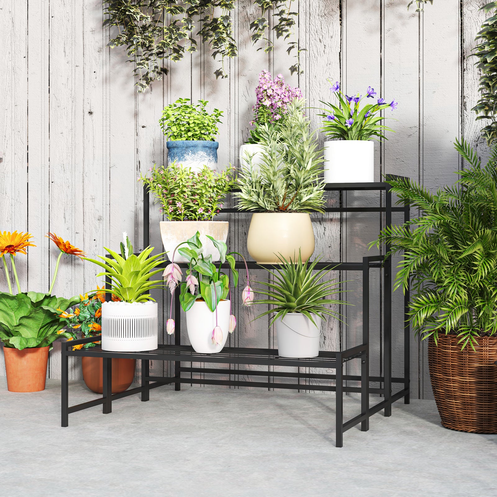 Outsunny 3-tier Metal Plant Stand, Modern Ladder Shelf For Garden