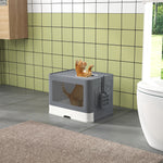 Cat Litter Tray W/ Lid, Front Entry Top Exit - Grey