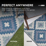 Luxury Outdoor Rug Waterproof Reversible For Garden Patio 100% Recycled, Blue Mia Aztec | 150cm x 240cm | Blue