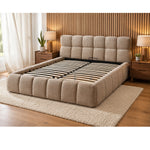 The Maya Upholstered Soft Plush Ottoman Bed Frame | King | Beige