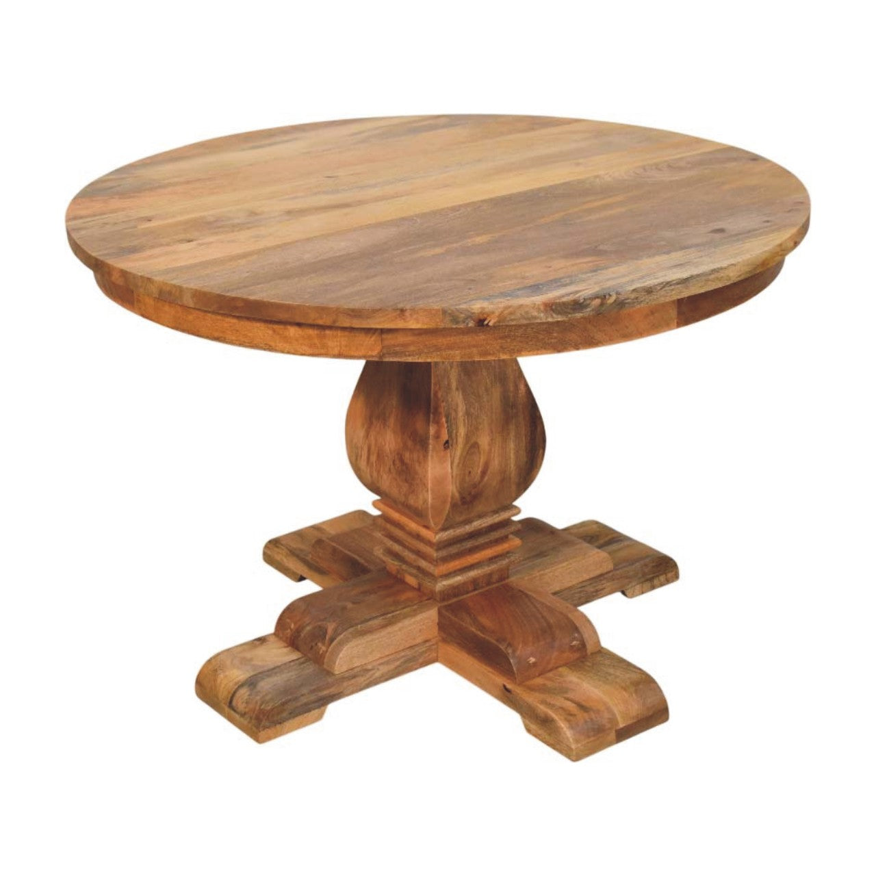 Valentina Round Dining Table – Solid Wood, Sculpted Pedestal Base