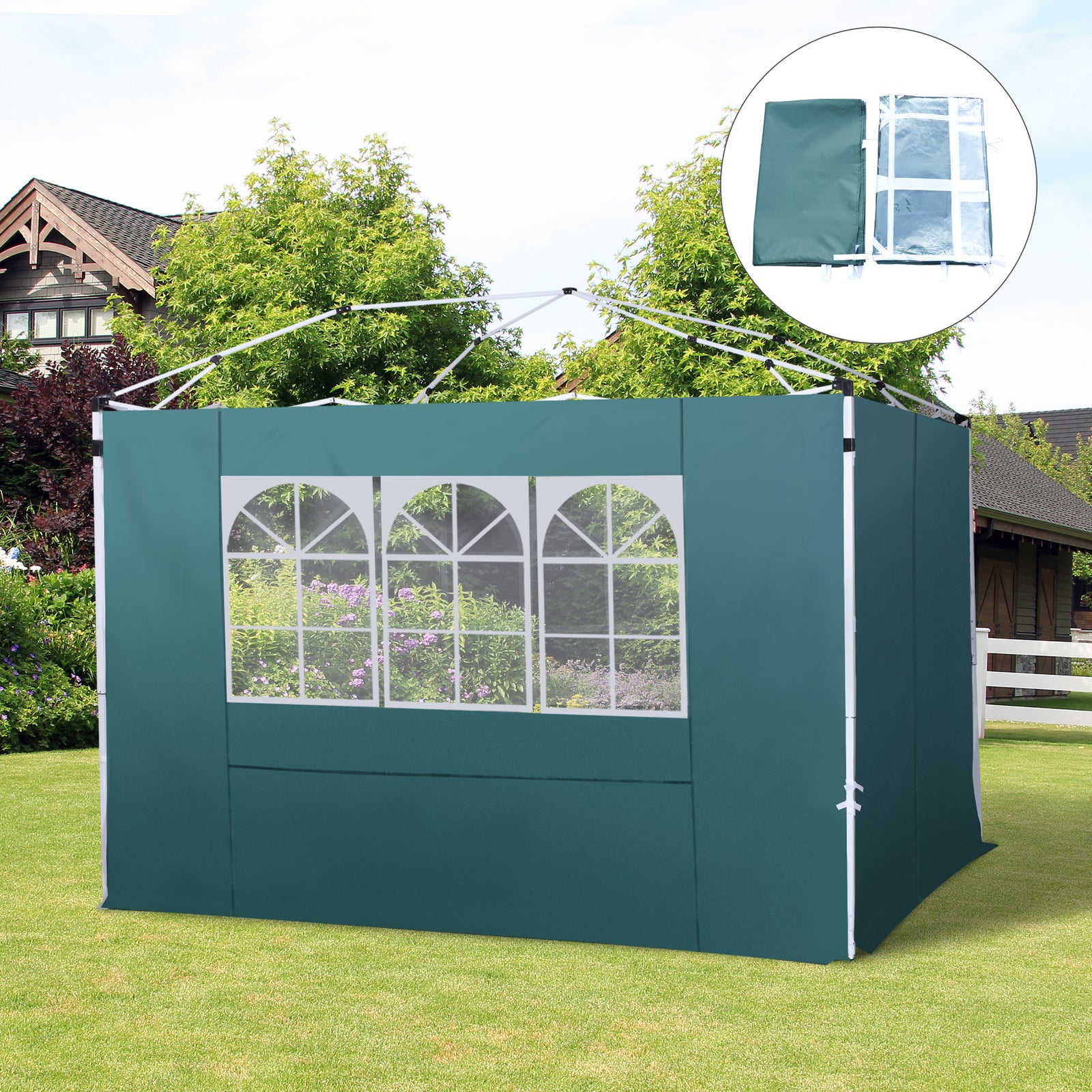 Gazebo Replacement Exchangeable Side Wall Panels W/ Window | Green