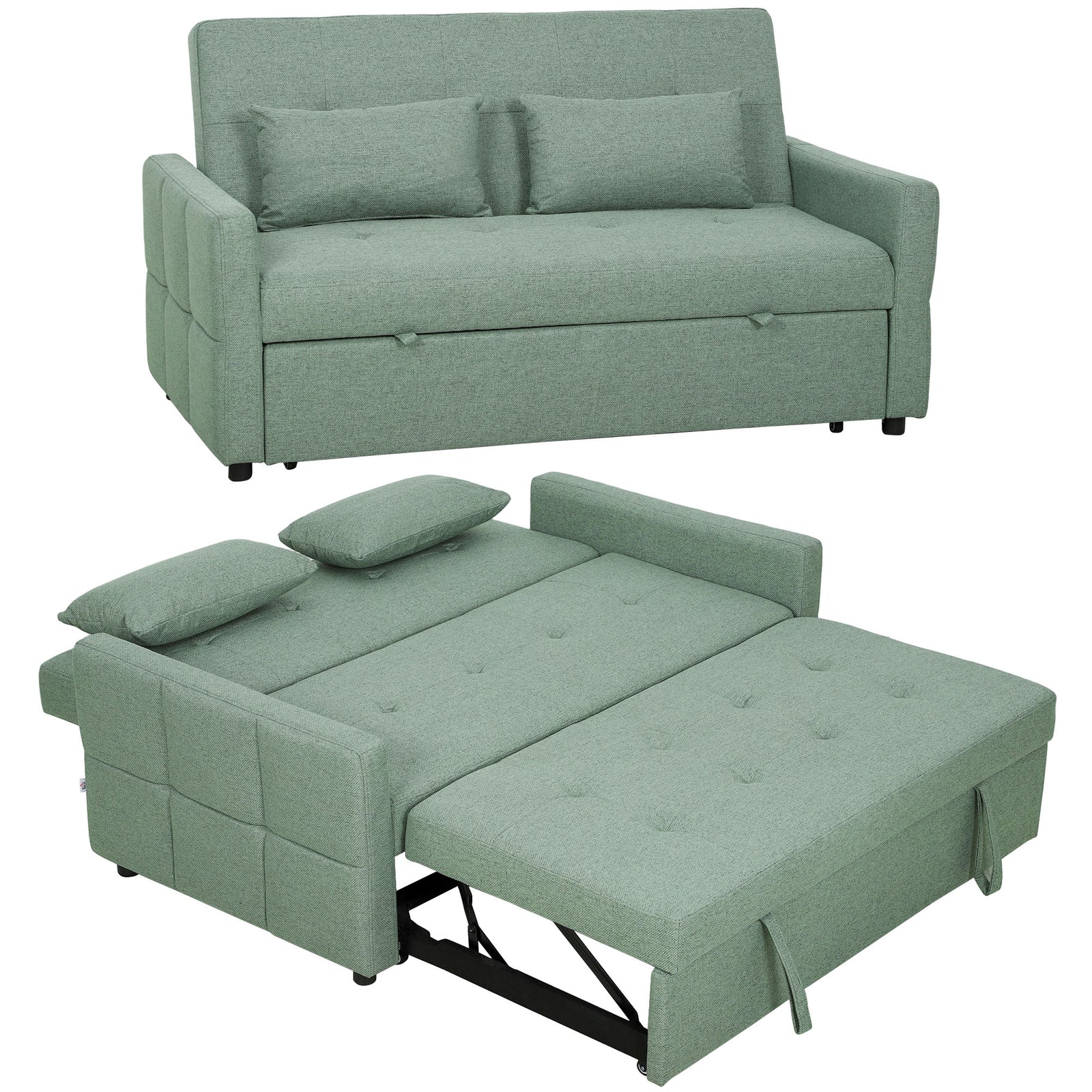 2 Seater Sofa Bed, Convertible Pull Out Bed Settee | Green