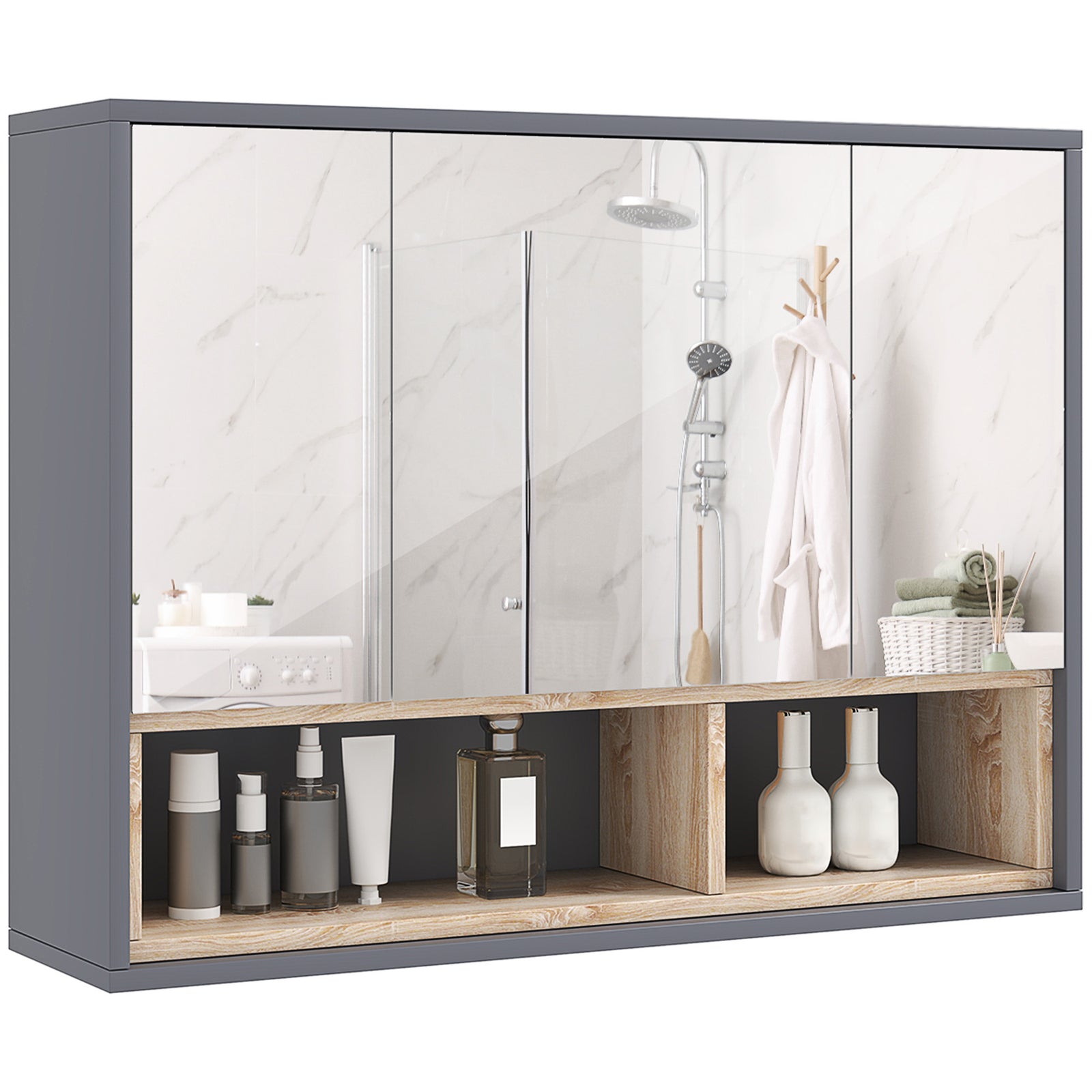Bathroom Cabinet Wall Mounted Mirror Storage Grey