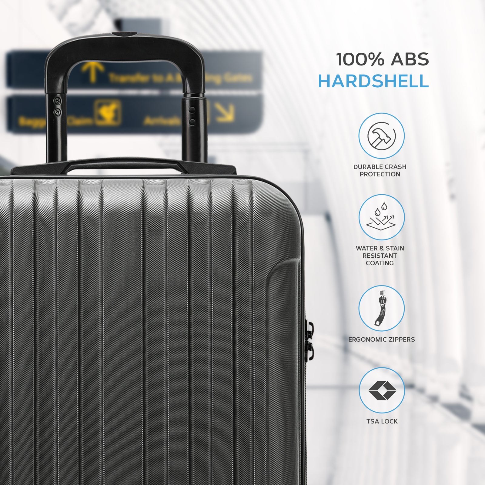 55x35x20cm Cabin Carry Bag Hard Shell Suitcase 100+ Airline Approved | Cabin | Charcoal