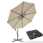 3 M Banana Patio Umbrella Cantilever Garden Parasol With Solar-powered 32 Led Lights, Crank For Opening Closing With Cross Base & Large Fillable Base | One Size | Beige