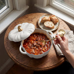 Enamelled Cast Iron Pumpkin Dutch Oven With Lid And Handles | White