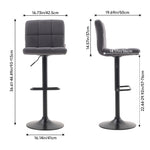 Set Of 2 Height Adjustable Velvet Upholstered Bar Stools With Metal Base | Grey