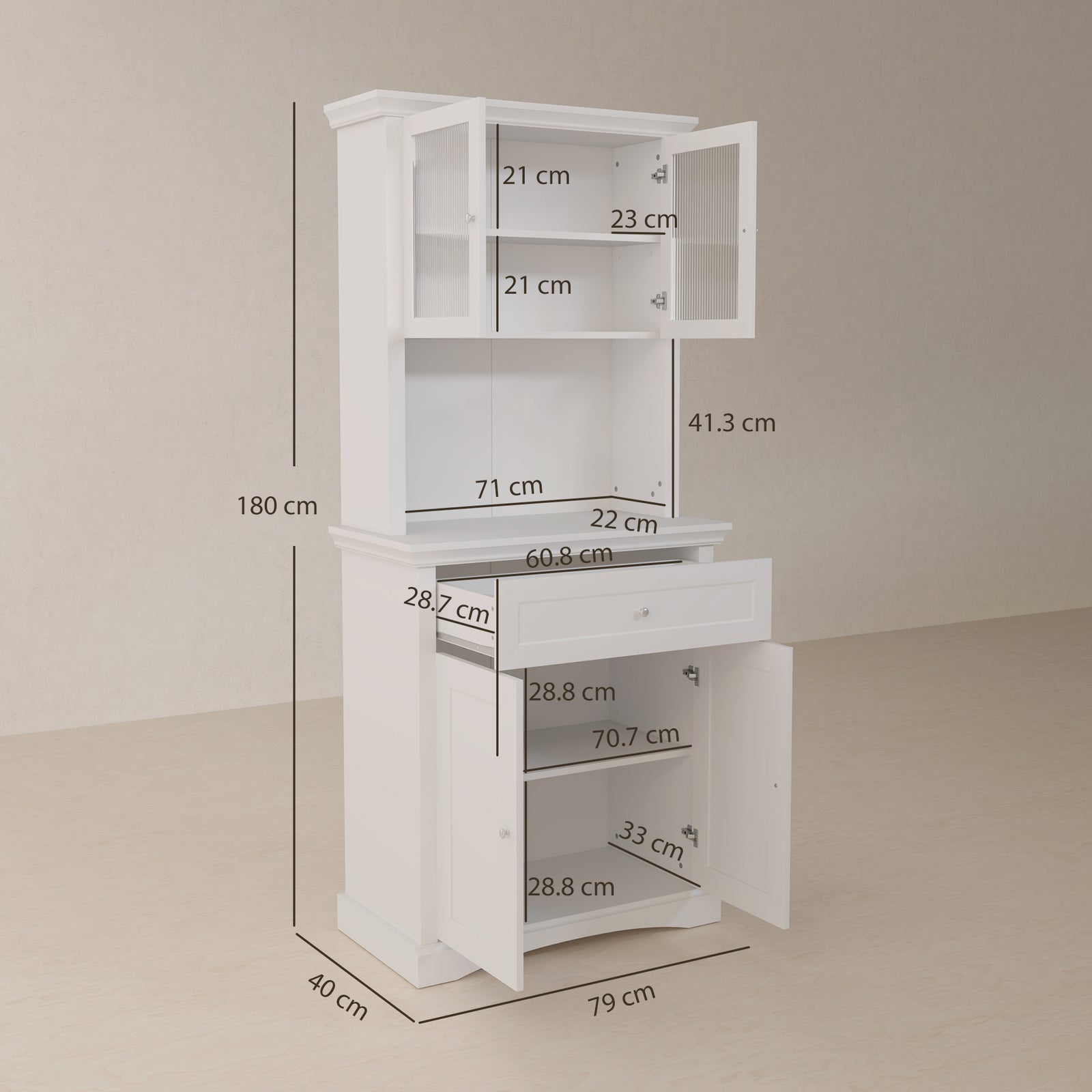 Kitchen Cupboard Storage Cabinet With Drawer, Doors And Shelves, White