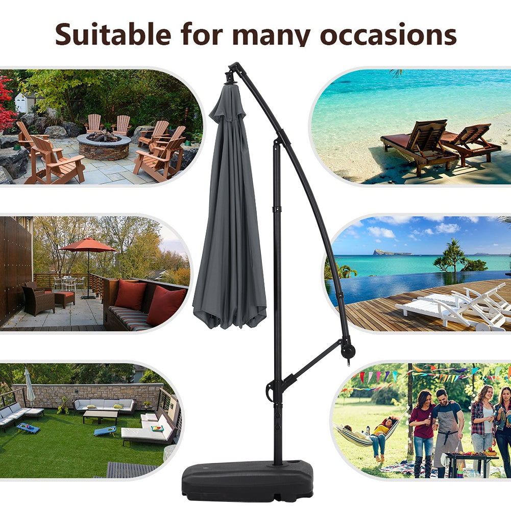 3m Banana Cantilever Patio Parasol For Outdoor Sunshade And Rain With Fillable Base On Wheels | One Size | Grey