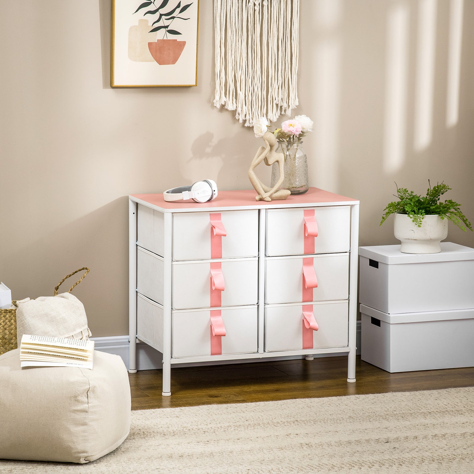 6 Drawer Chest Of Drawers W/ Wooden Top Kid Room Closet