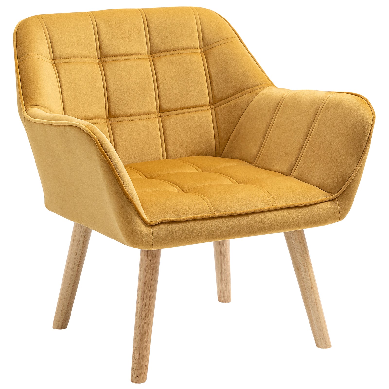 Velvet-feel Accent Chair With Arms Slanted Back Wood Legs | One Size | Yellow