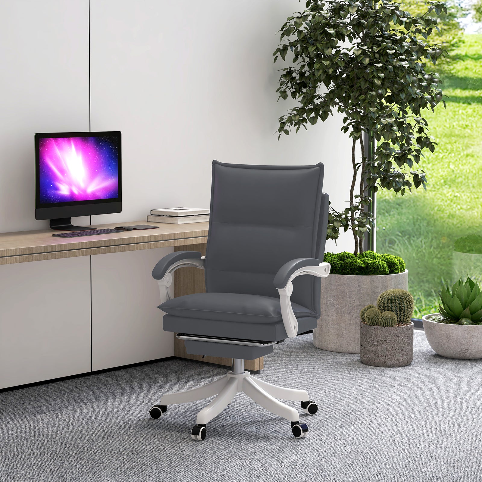 Faux Leather Massage Office Chair Heat | Charcoal Gray