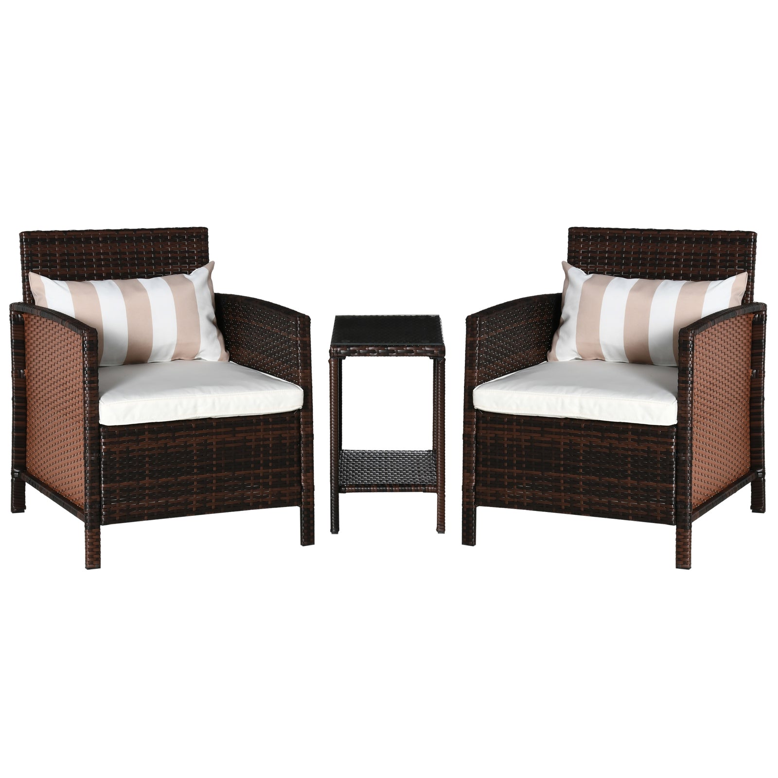 Outsunny 3 Pieces Rattan Bistro Set With Pillows And Cushions