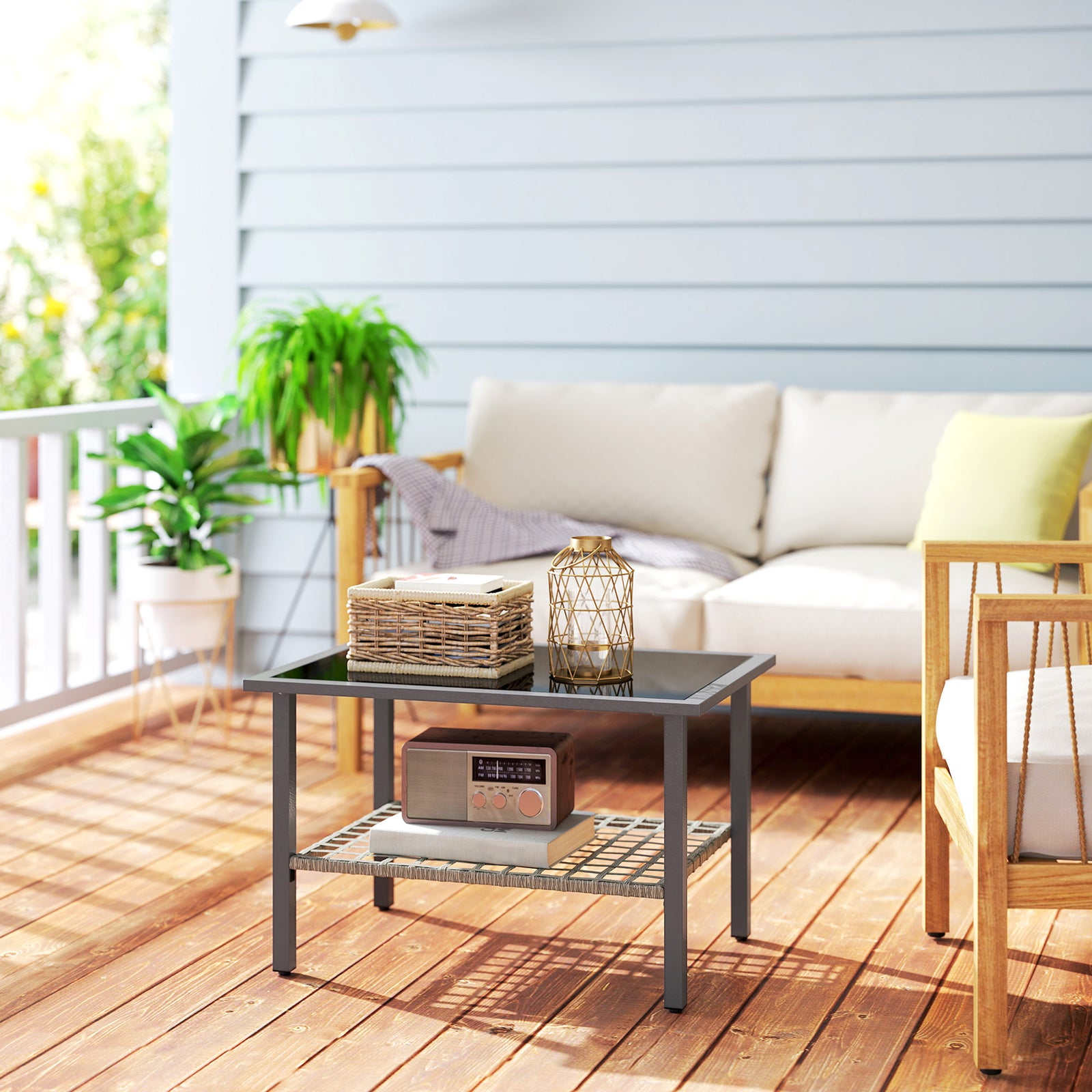 Outdoor Rattan Coffee Table, Rectangular Tea Side Table
