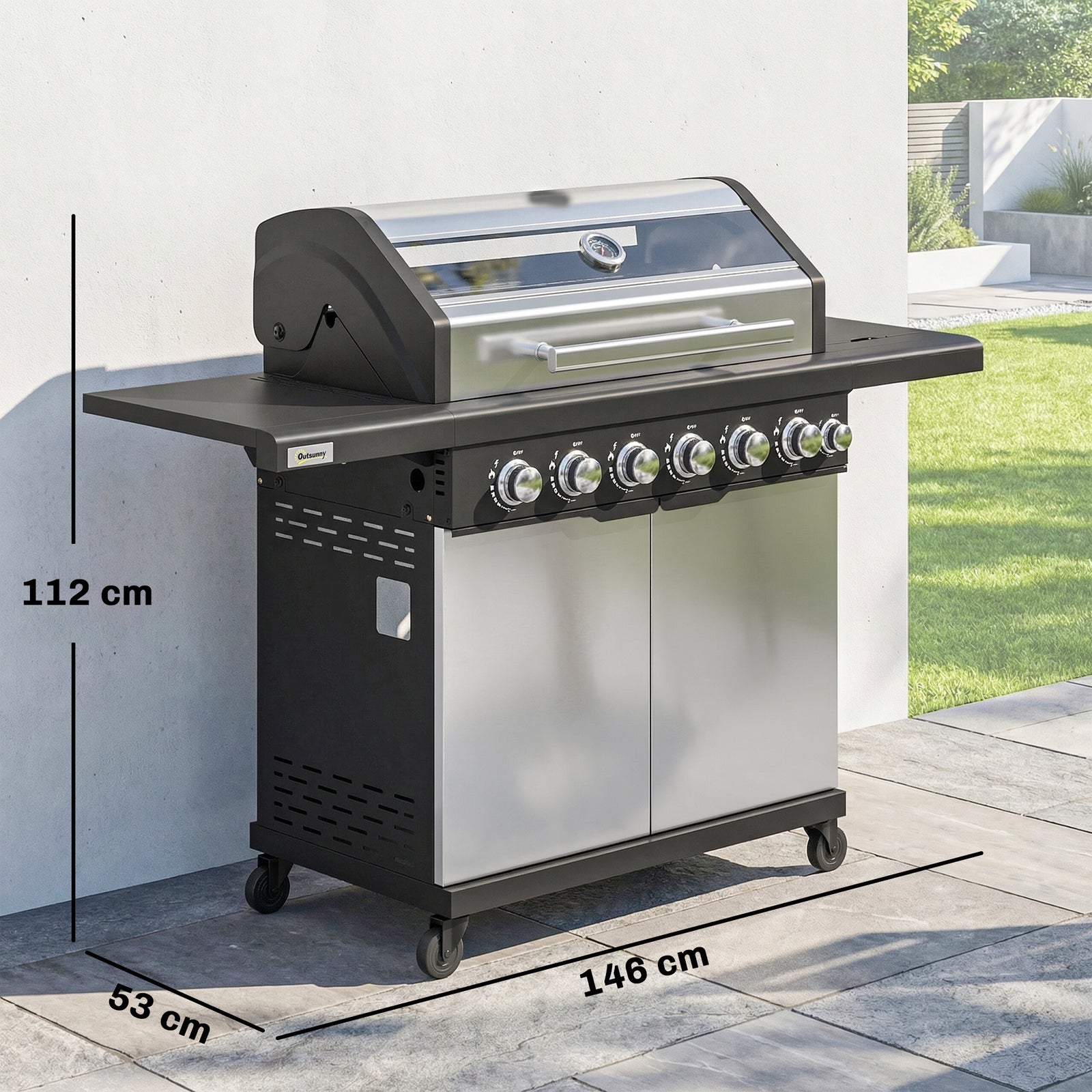 6+1 Burner Gas Bbq Grill, Barbecue Grill With Warming Rack | Silver