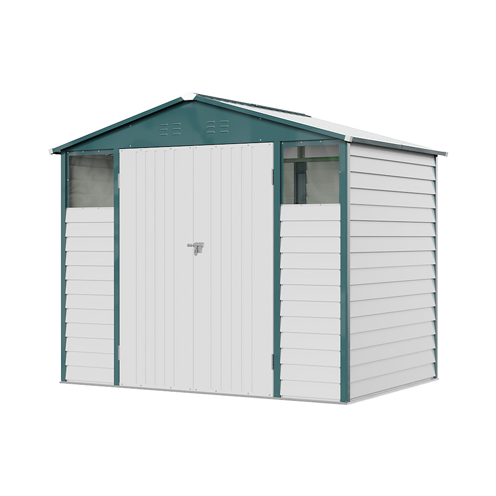 8x5.7ft Large Outdoor Metal Tool Shed With Apex Roof – Lockable Double Doors, Ventilated & Weather-resistant Garden Storage Shed | White