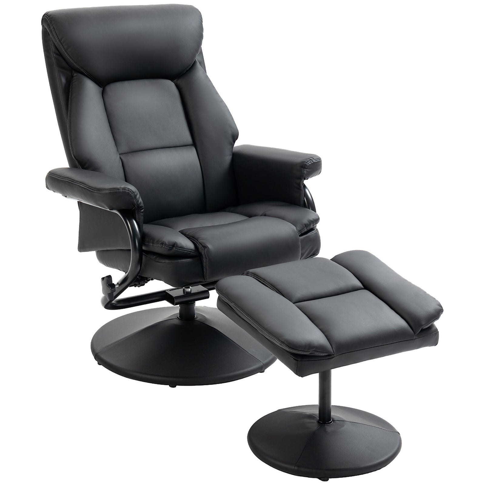 HOMCOM Pu Leather Swivel Recliner Armchair With Ottoman, Black