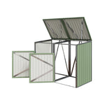 2 Bin Storage Shed – Heavy-duty Galvanized Steel Outdoor Bin Store With Lift-up Lids & Lockable Doors | Light Green