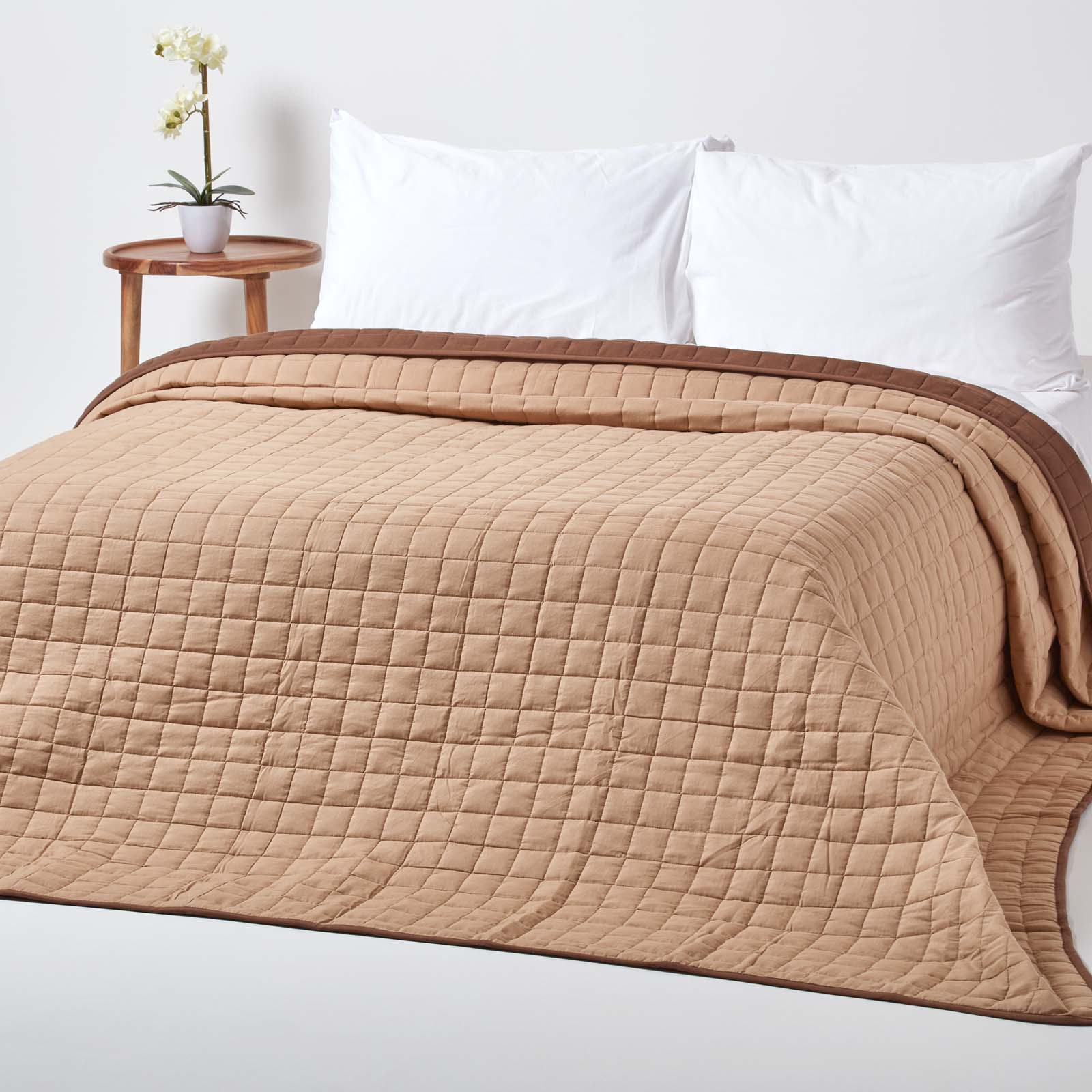 Cotton Quilted Reversible Bedspread | 230cm x 250cm | Chocolate Brown
