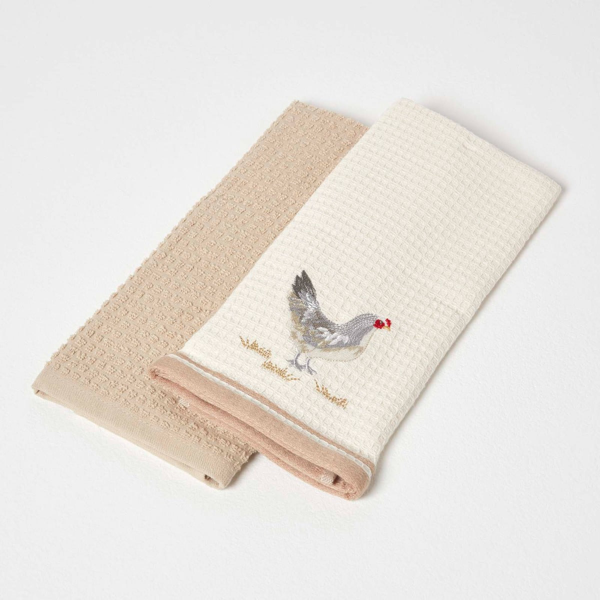HOMESCAPES "rooster" Waffle Cotton Tea Towels, Set Of 2