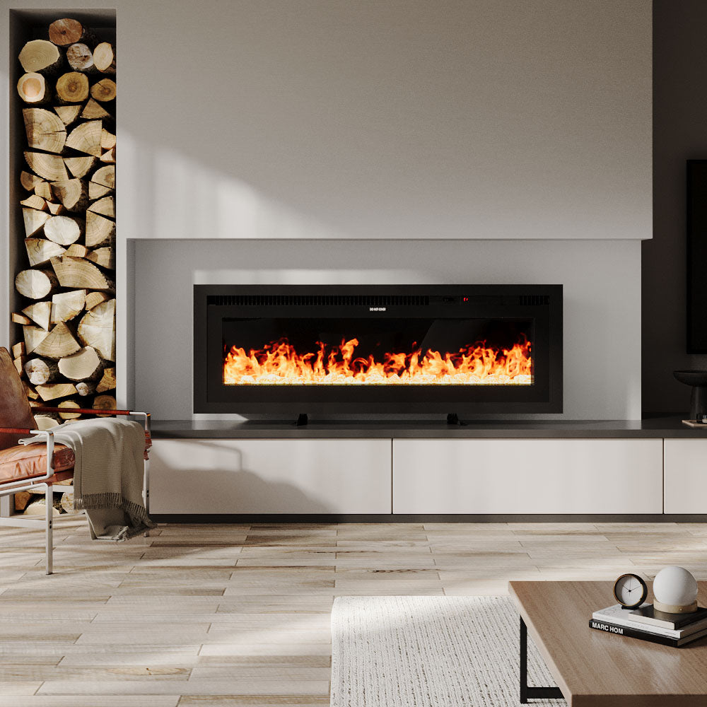 42/50/60 Inch Electrical Fireplace With Remote, 12 Vibrant Flame Colours, Adjustable Heating Modes, And Safety Features | Small