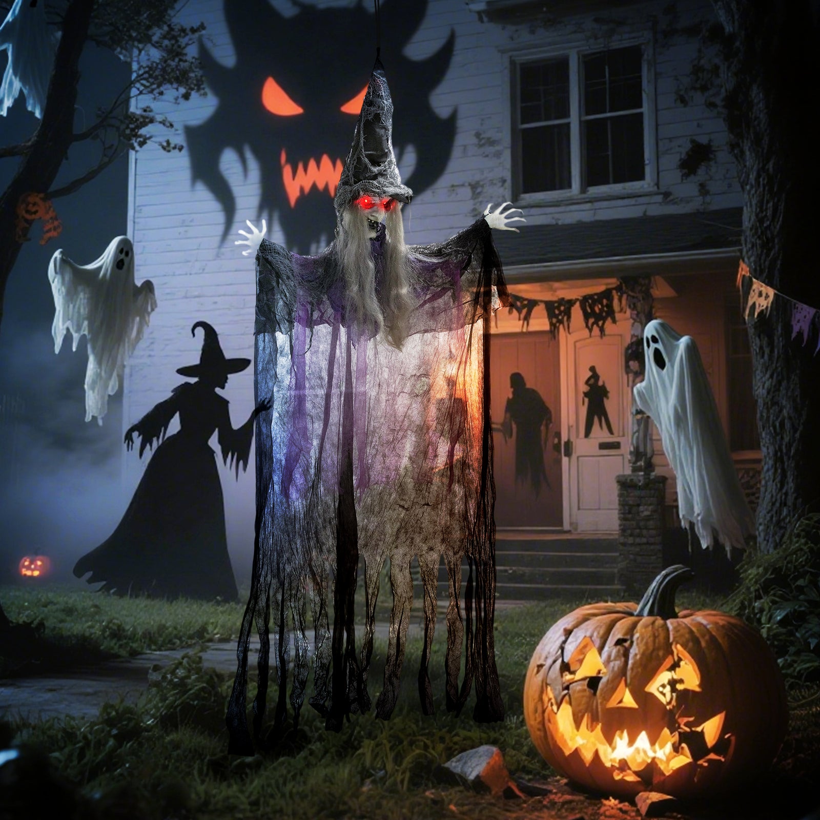 Voice Activated Halloween Animatronics Hanging Witch | Purple