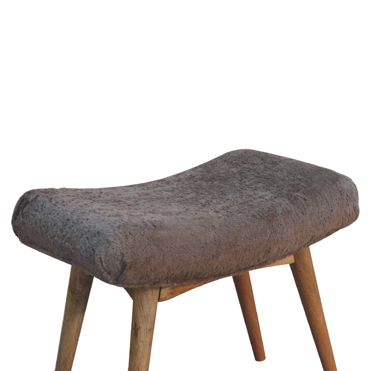 Solid Wood Mocha Faux Fur Curved Bench