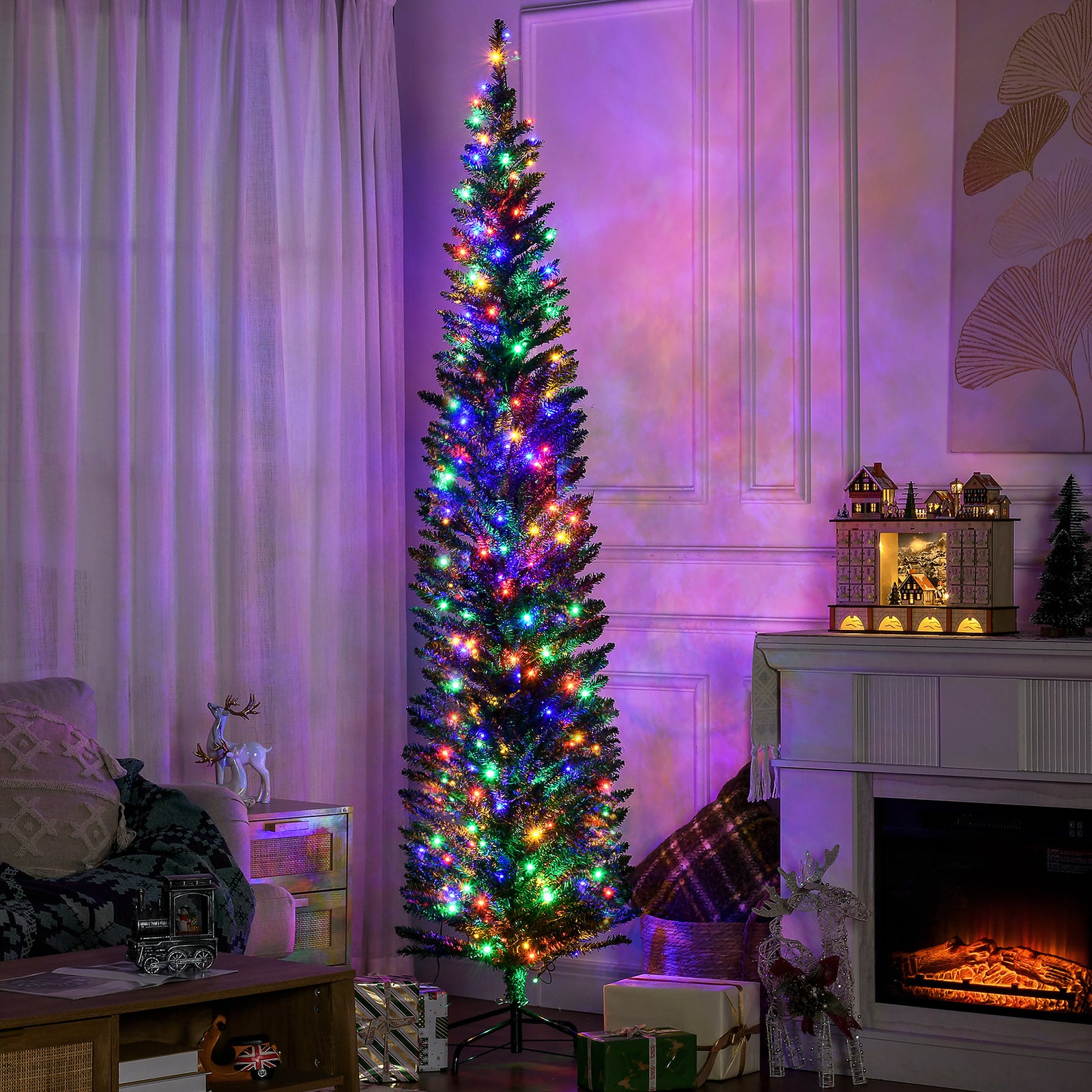 6/7.5ft Artificial Pencil Christmas Tree With Steel Base | 7.5ft | Green