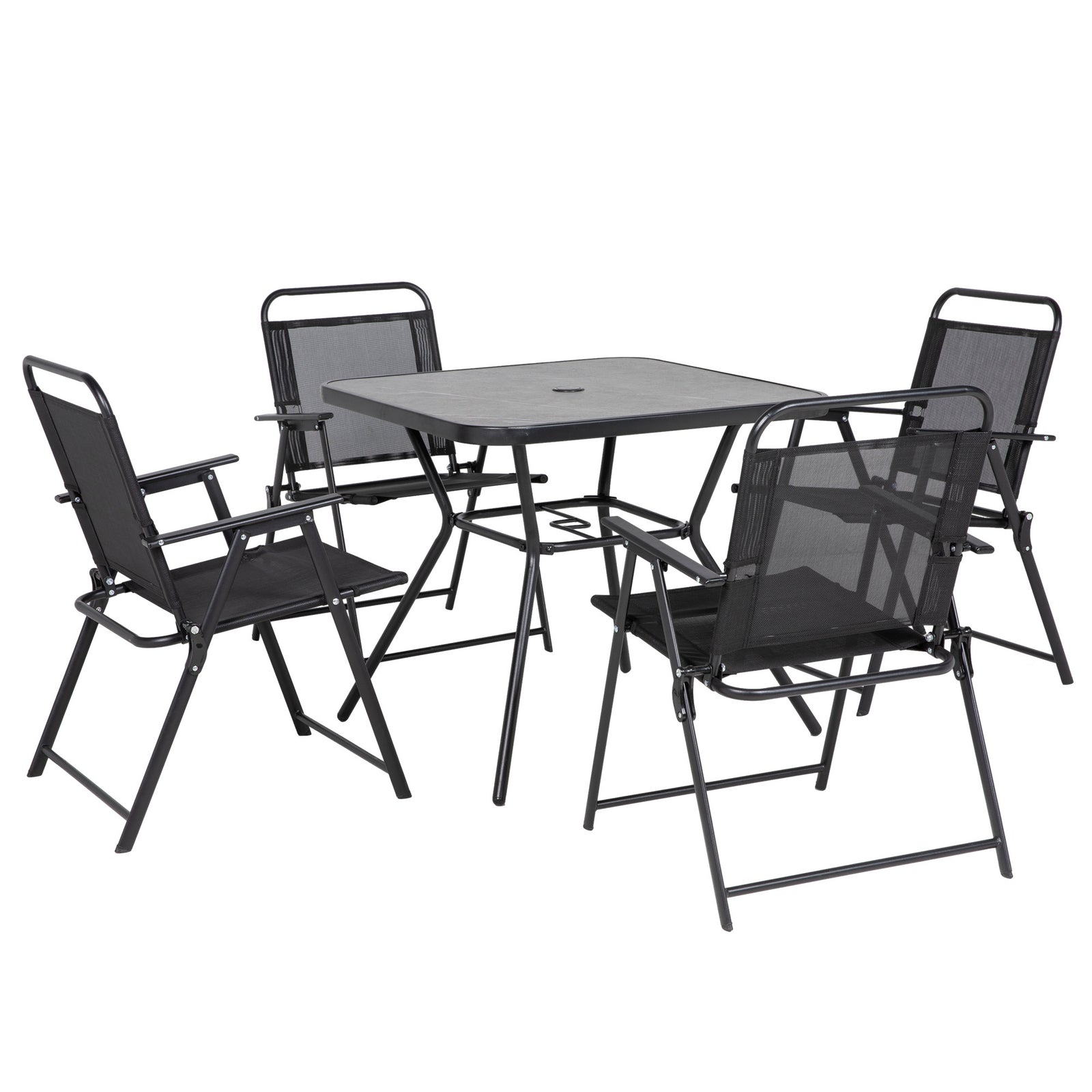 5-piece Garden Dining Set, 4 Foldable Armchairs, Black