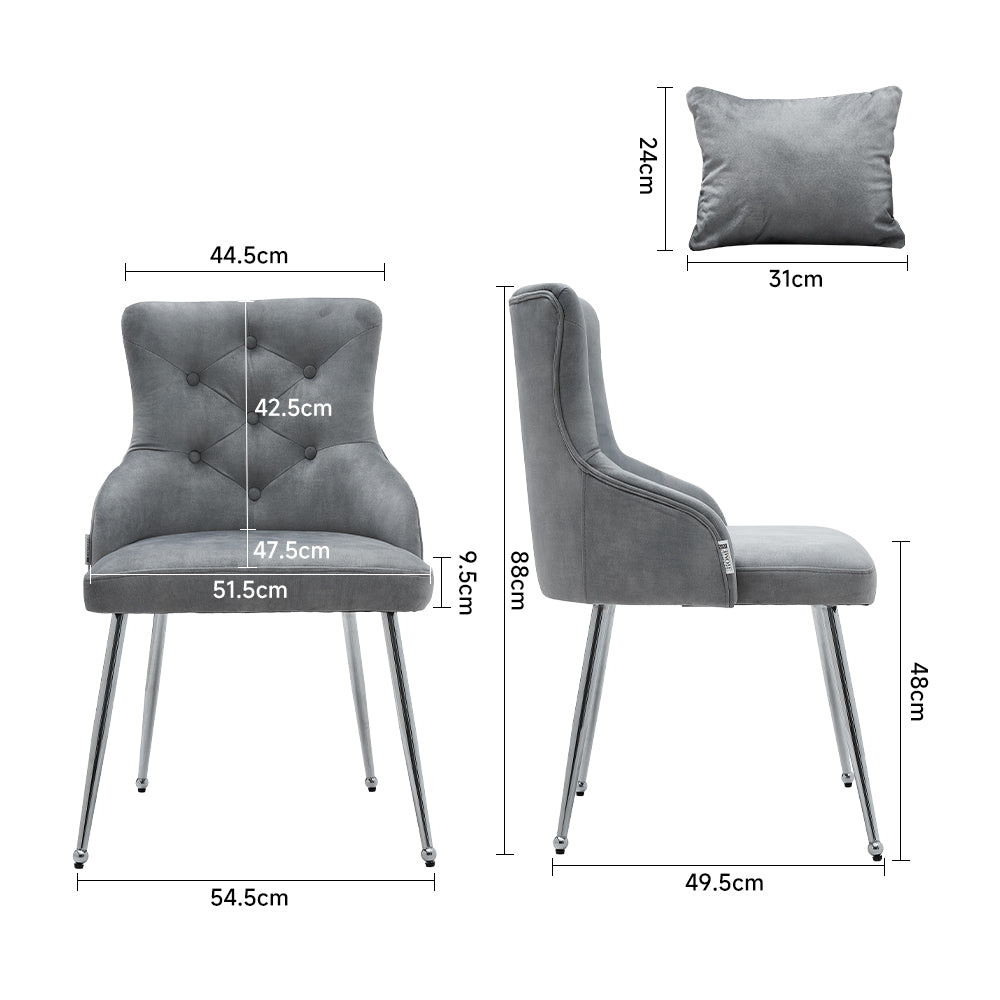Grey Velvet Tufted Dining Chair With Padded Cushion Elegant Upholstered Accent Chair With Button Back