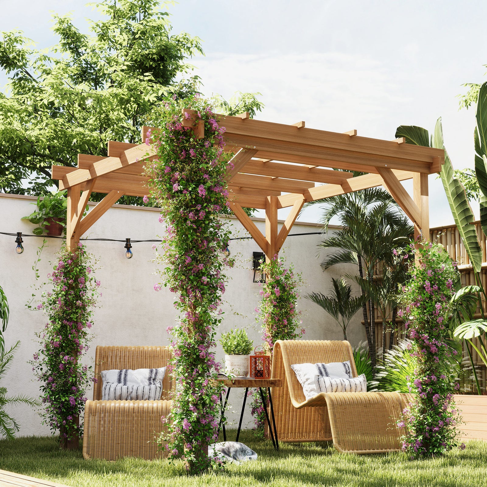 2 X 2m Wooden Pergola Kit, Garden Gazebo Shelter, Dark Brown