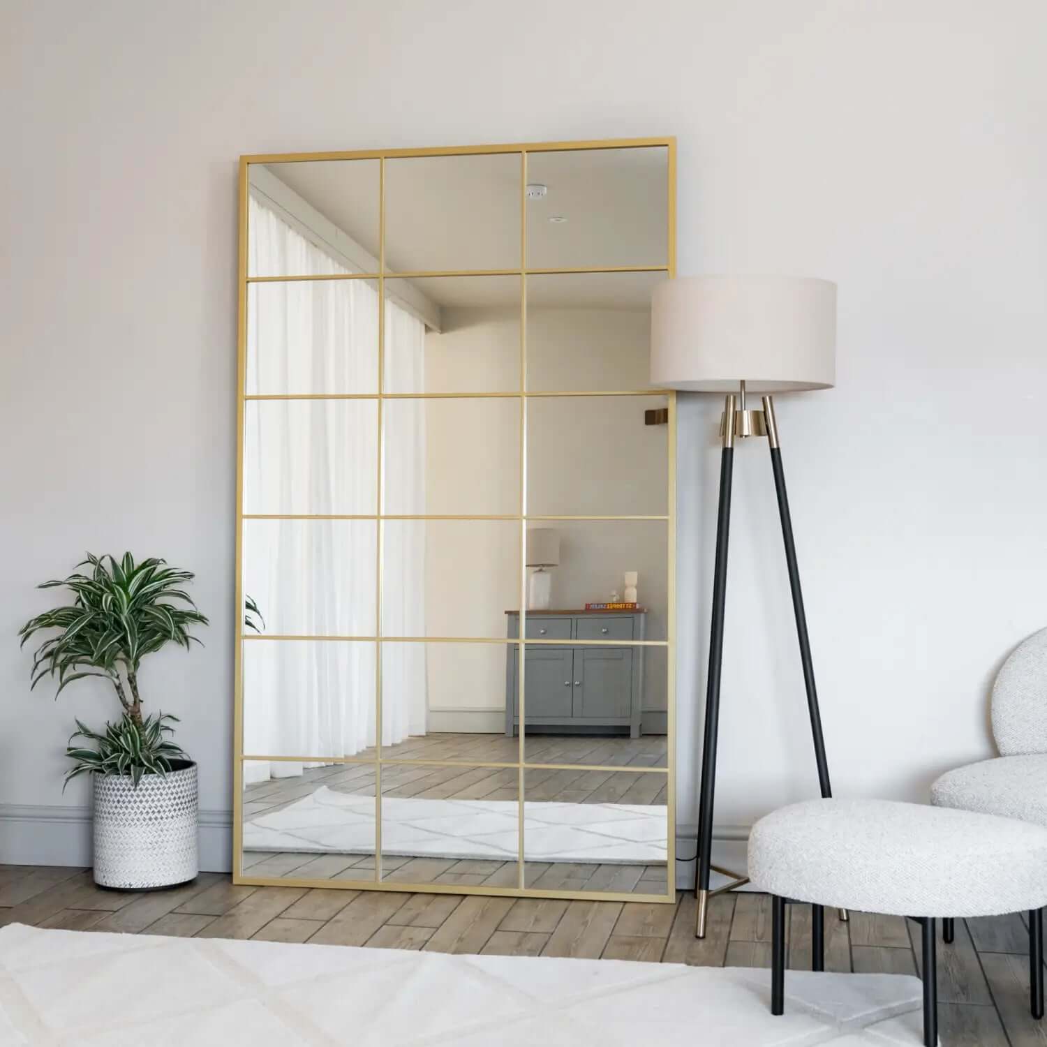 Kyō - Metal Rectangle Lattice Window Mirror | 200cm x 120cm | Gold