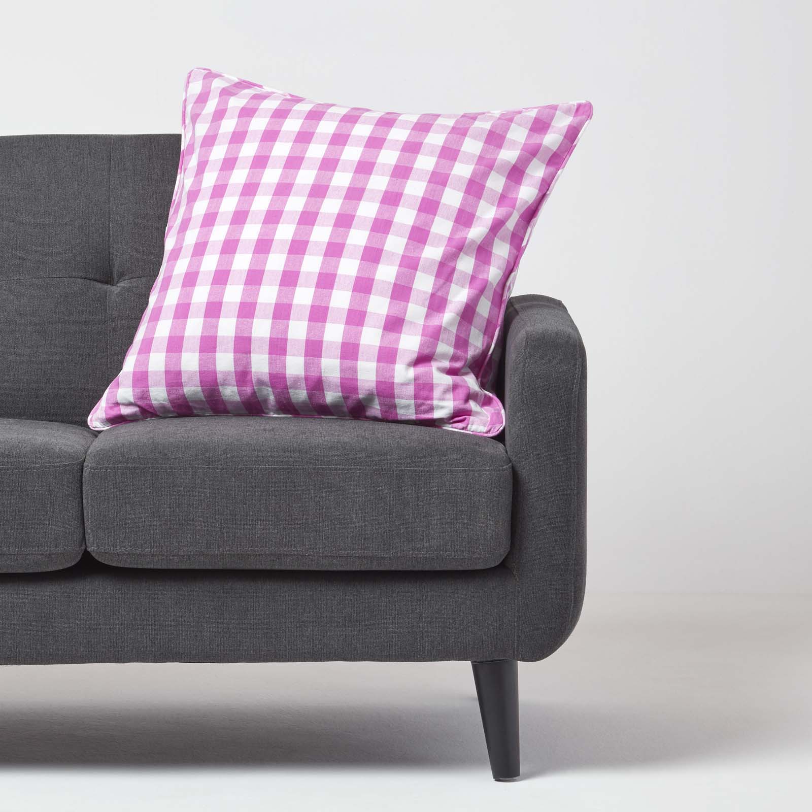 Block Check Cotton Gingham Cushion Cover | 60cm x 60cm | Pink