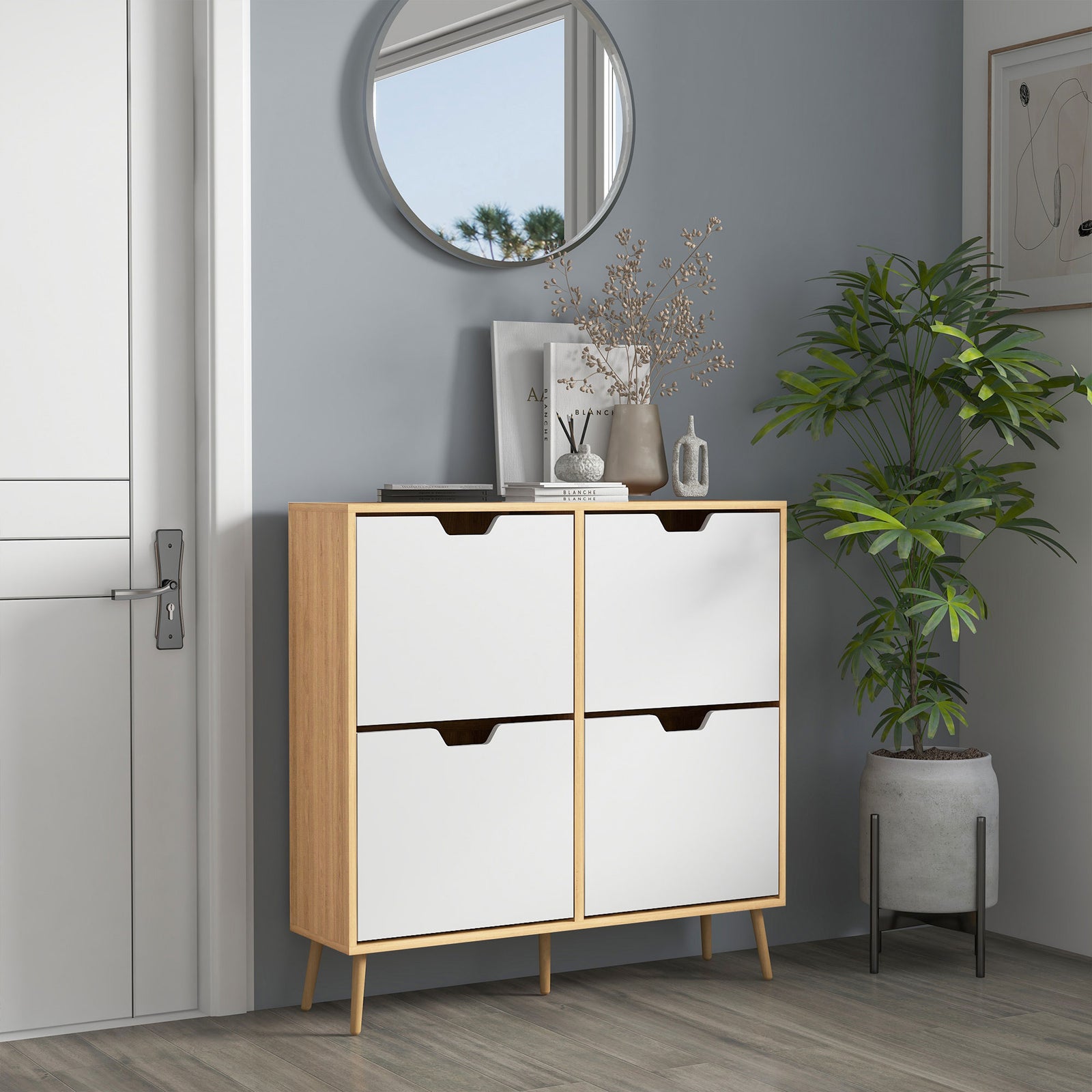 Shoe Storage Cabinet With 4 Flip Drawers For 16 Pairs | One Size | Natura