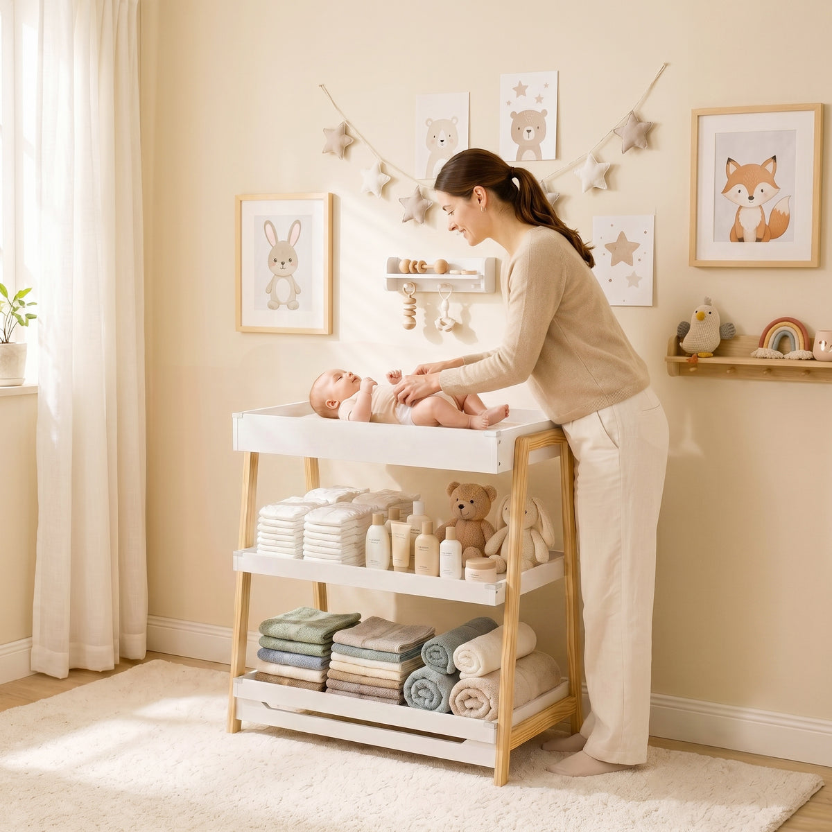 AIYAPLAY Baby Changing Table With 2 Storage Shelves White