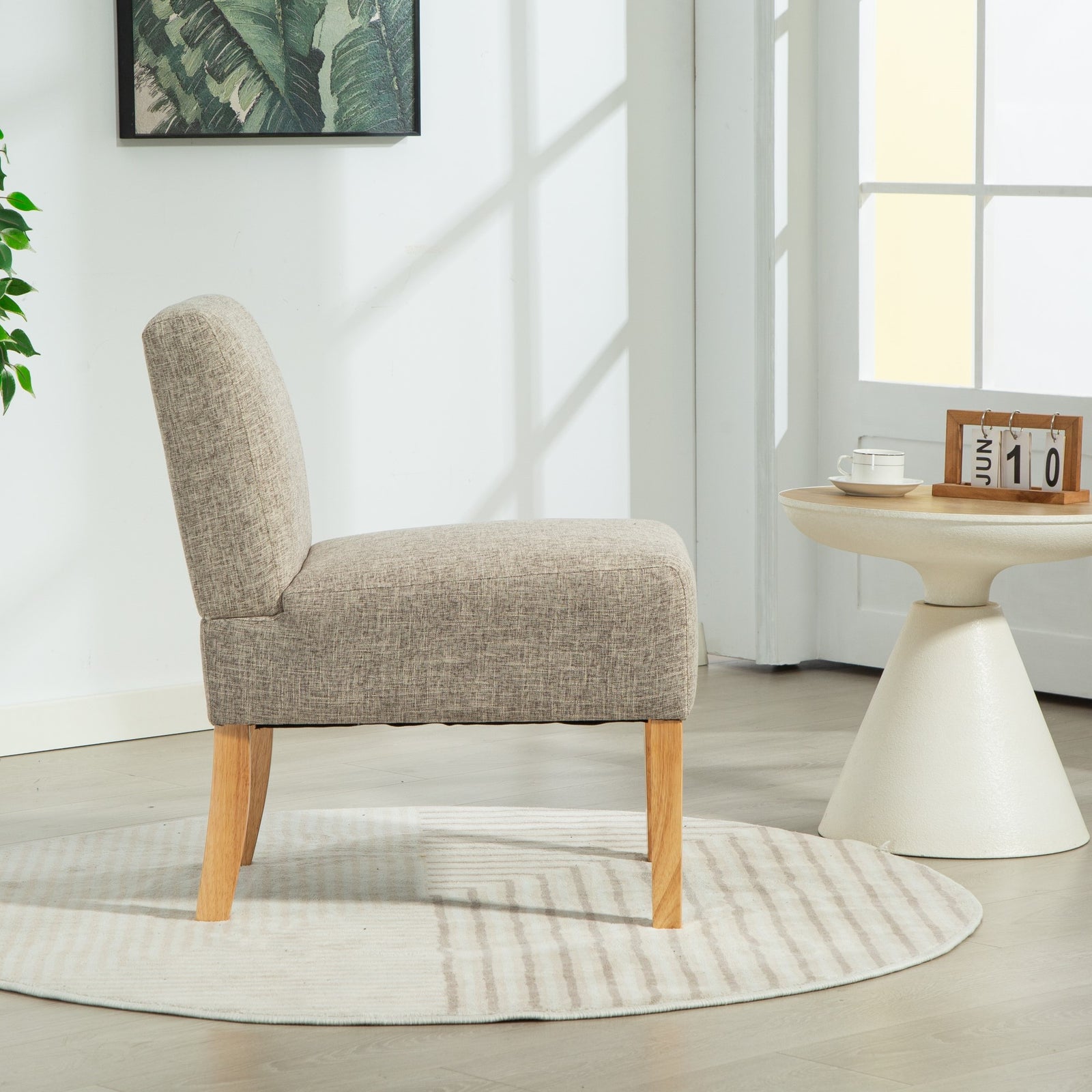 Selina Fabric Armless Accent Chair | Light Brown