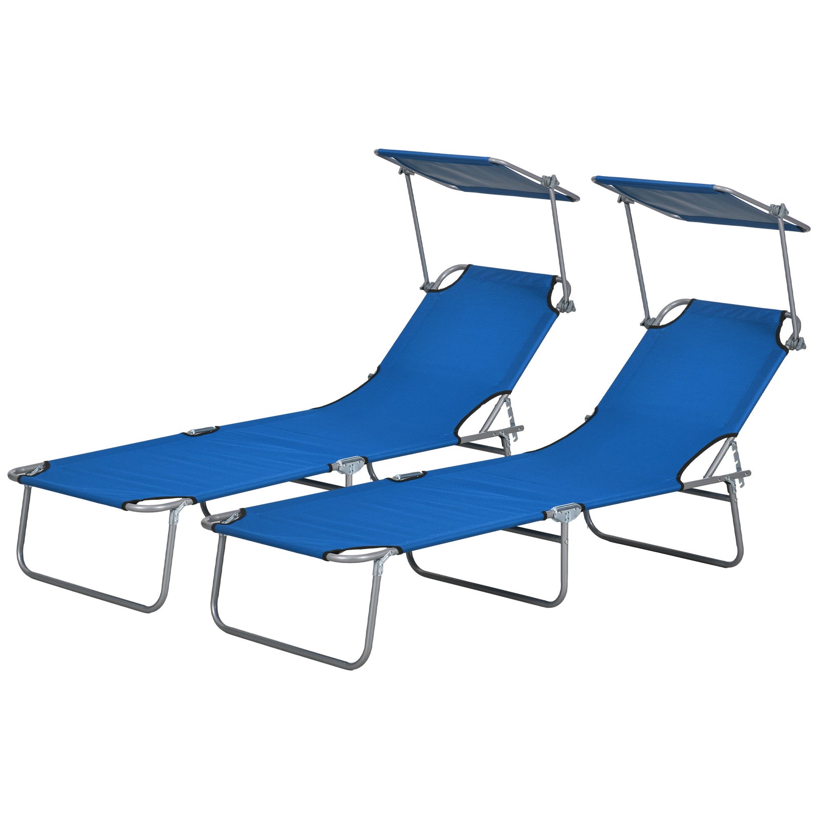 Reclining Sun Lounger Folding Recliner Garden Chair | Set-of-2 | Blue