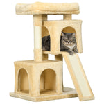 Cat Rest & Play Activity Tree W/ 2 House Perch Scratching Post | Cream