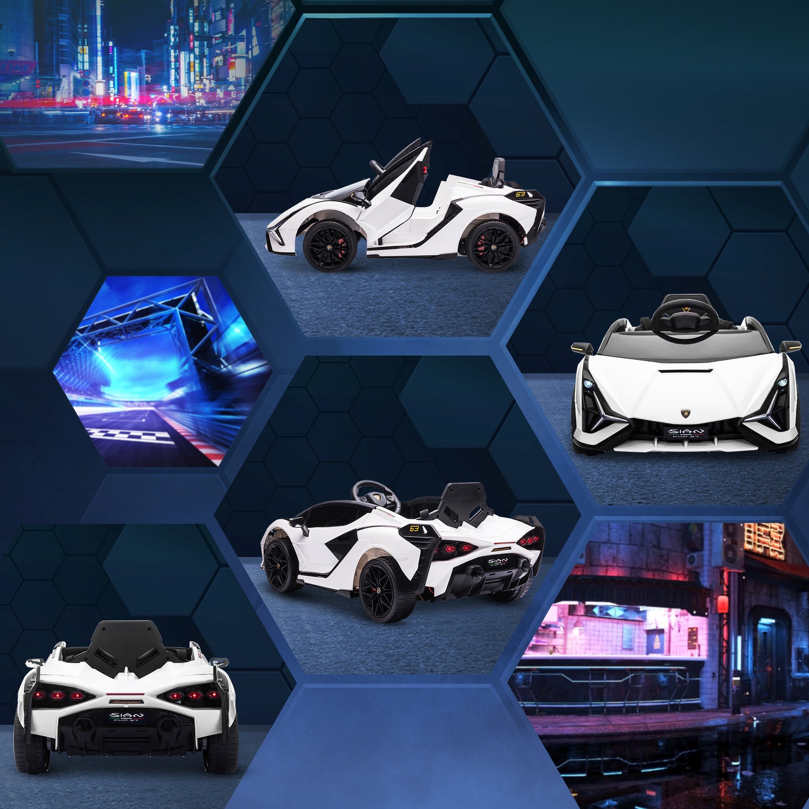 Lamborghini Sian 12v Kids Electric Ride On Car Toy W/ Remote Control | White