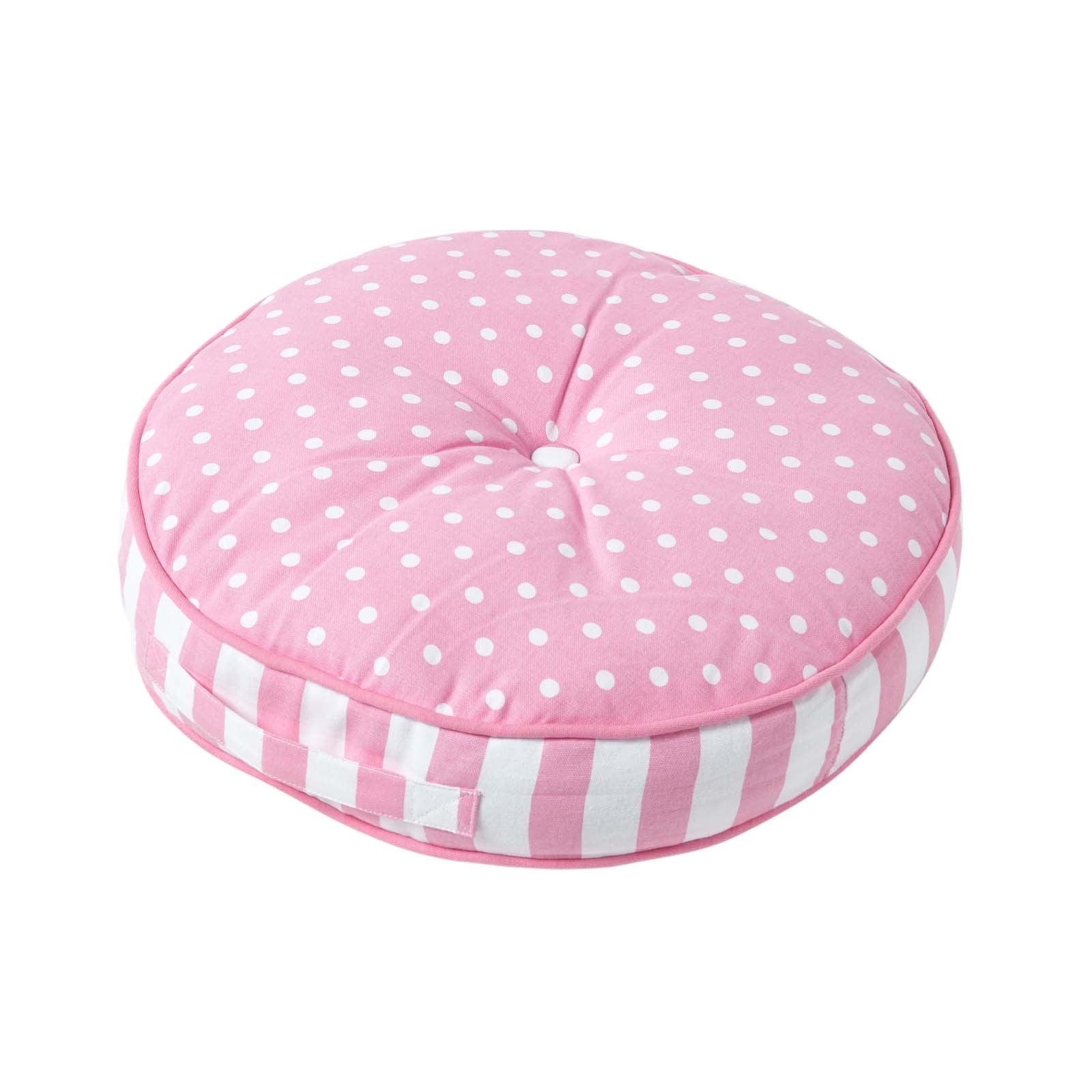 Polka Dots & Stripes Round Floor Cushion | 43cm x 43cm | Pink
