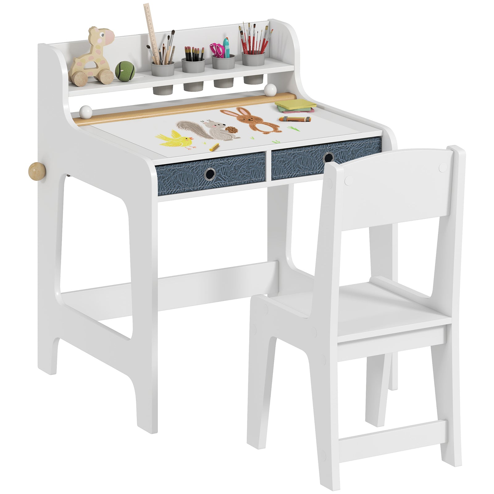 Art Table And Chair Set For Children With Drawers