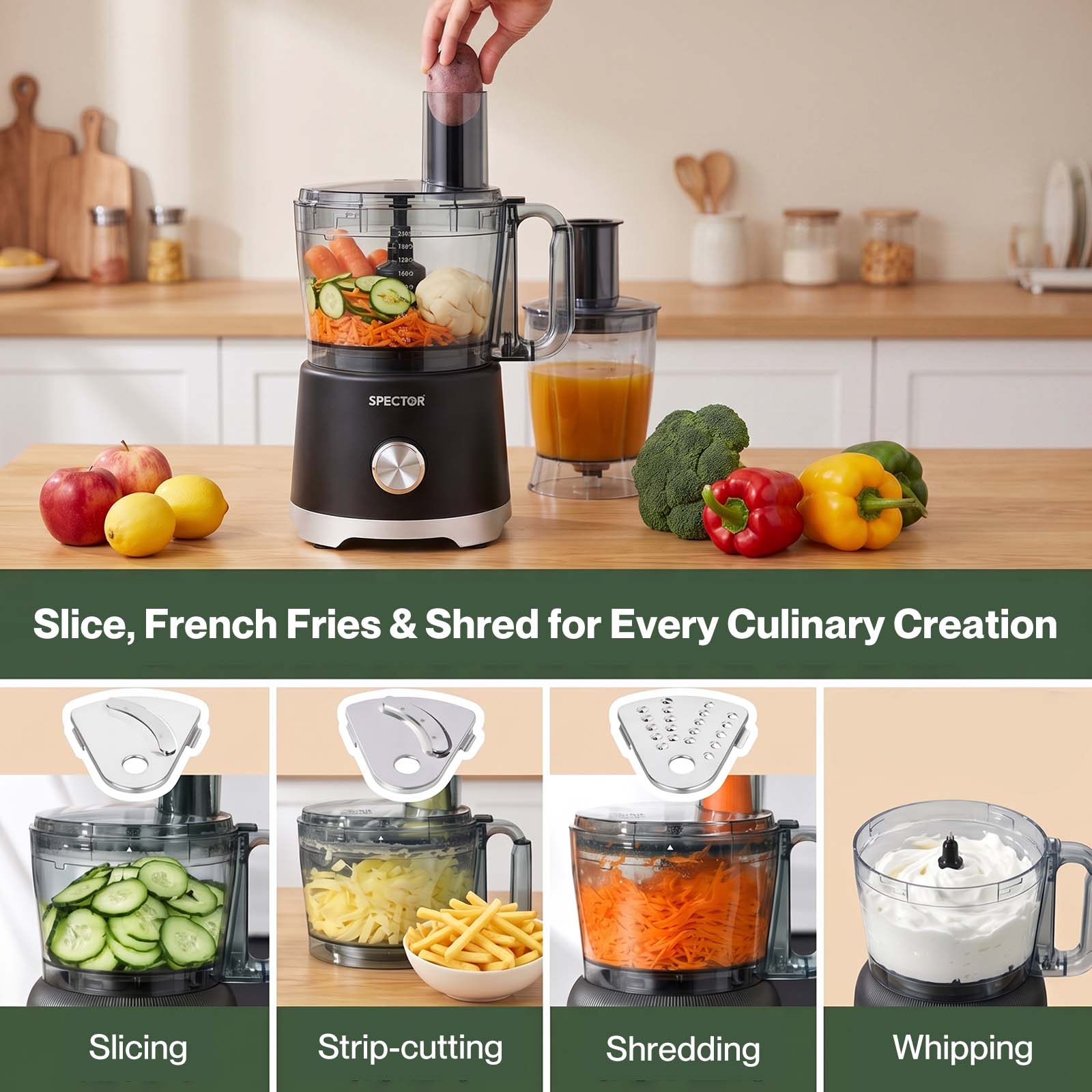 Spector Food Processor 1500w 2-speed Pulse 2.5l Chopper 1.5l Glass Jug