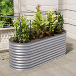160/240/320cm W X 80cm D X 80cm Height Gardens Plan Oval-shaped Galvanized Steel Raised Garden Bed With Safety Edging & Ground Stakes | Medium | Galvanized Silver