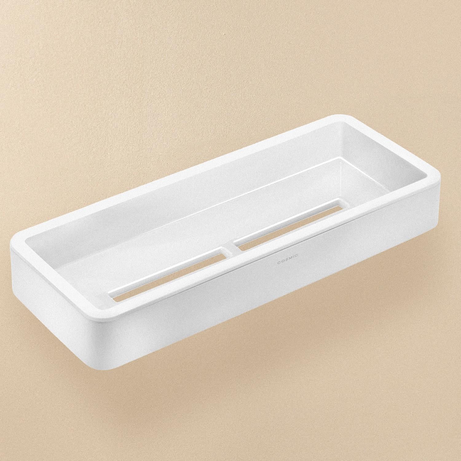 Bathroom Shelf Rectangular, 30 Cm White Matt Metal & Plastic Wall-mounted