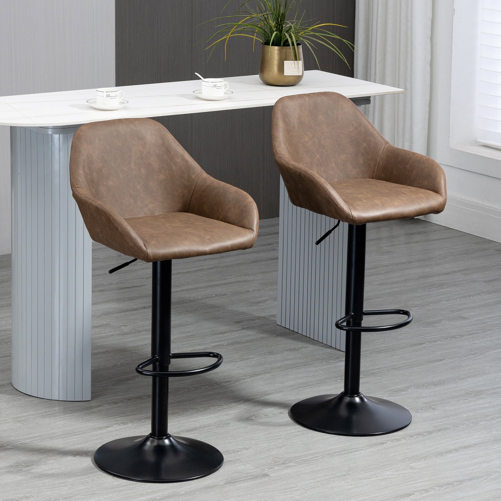 Adjustable Barstools With Footrest Set Of 2 | Brown