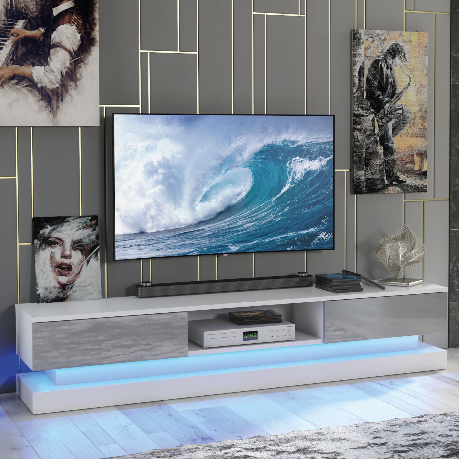 Bloom Tv Unit 180cm With Led Lights | Grey