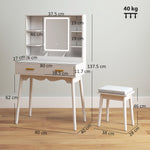 Dressing Table With Led Lighted Mirror And Cushioned Stool White
