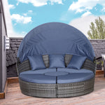 5 Pcs Cushioned Outdoor Rattan Round Sofa Bed Table Set | Dark Gray